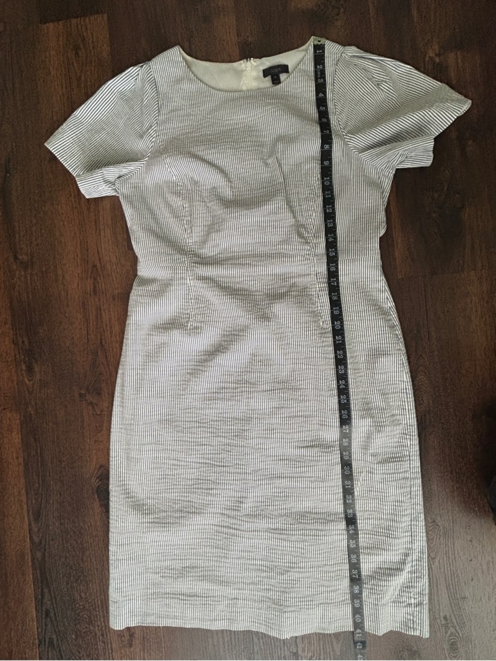 J.Crew Blue White Pinstripe Sheath Dress Cotton Blend Size 14 - Picture 9 of 9